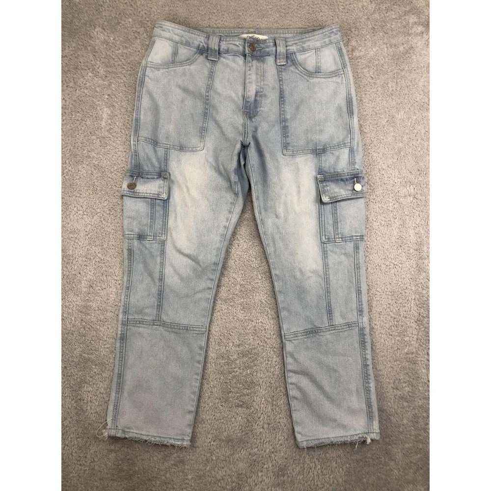 KanCan Jeans Womens 9 (32x26.5) Blue Winston Cargo Slim Straight High Rise
